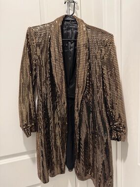 Zara Gold and Black Sequin Long Blazer